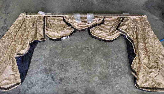 Curtains large pelmet swags gold cream fabric 283cm w x187 drop 9'3" wide lined