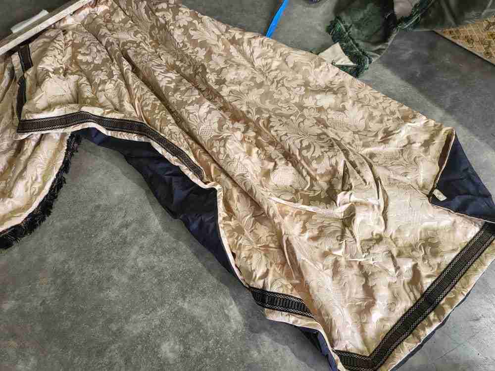 Curtains large pelmet swags gold cream fabric 283cm w x187 drop 9'3" wide lined