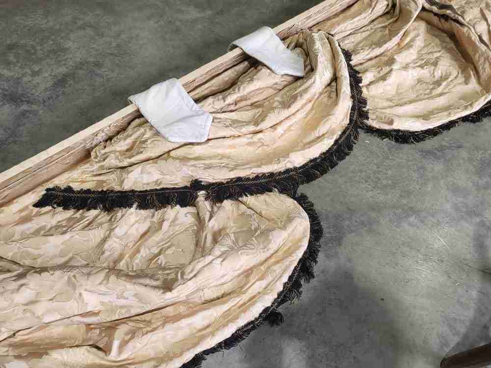 Curtains large pelmet swags gold cream fabric 283cm w x187 drop 9'3" wide lined
