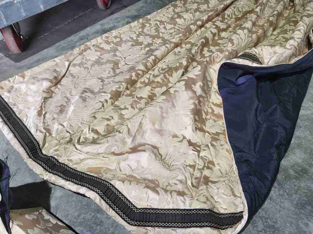 Curtains large pelmet swags gold cream fabric 283cm w x187 drop 9'3" wide lined