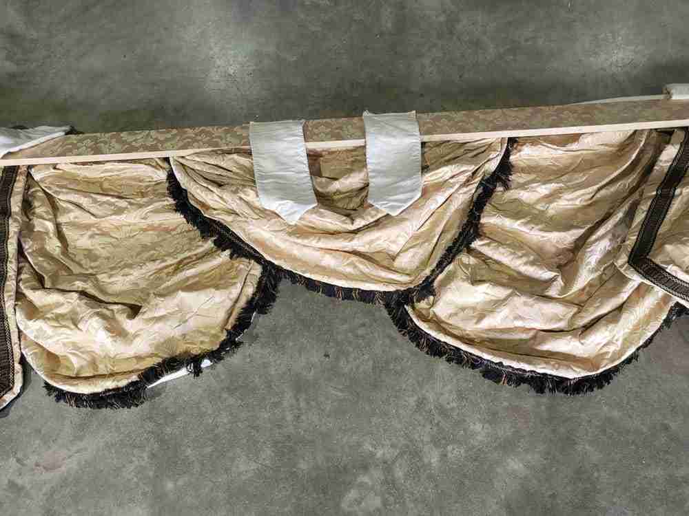 Curtains large pelmet swags gold cream fabric 283cm w x187 drop 9'3" wide lined