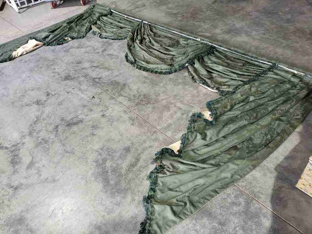 Curtains large pelmet swags 379cm w x 220 drop 12"5" wide lined green fabric