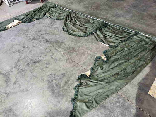 Curtains large pelmet swags 379cm w x 220 drop 12"5" wide lined green fabric