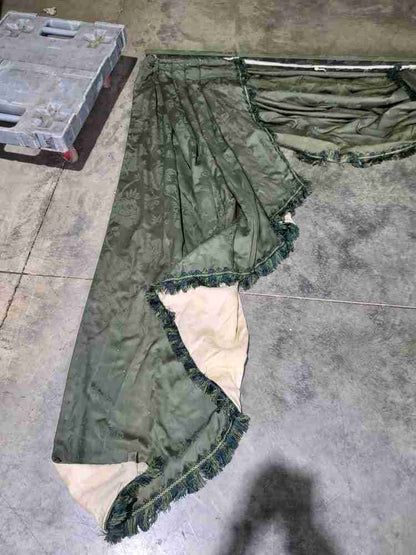 Curtains large pelmet swags 379cm w x 220 drop 12"5" wide lined green fabric