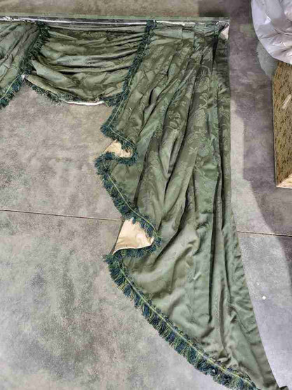 Curtains large pelmet swags 379cm w x 220 drop 12"5" wide lined green fabric