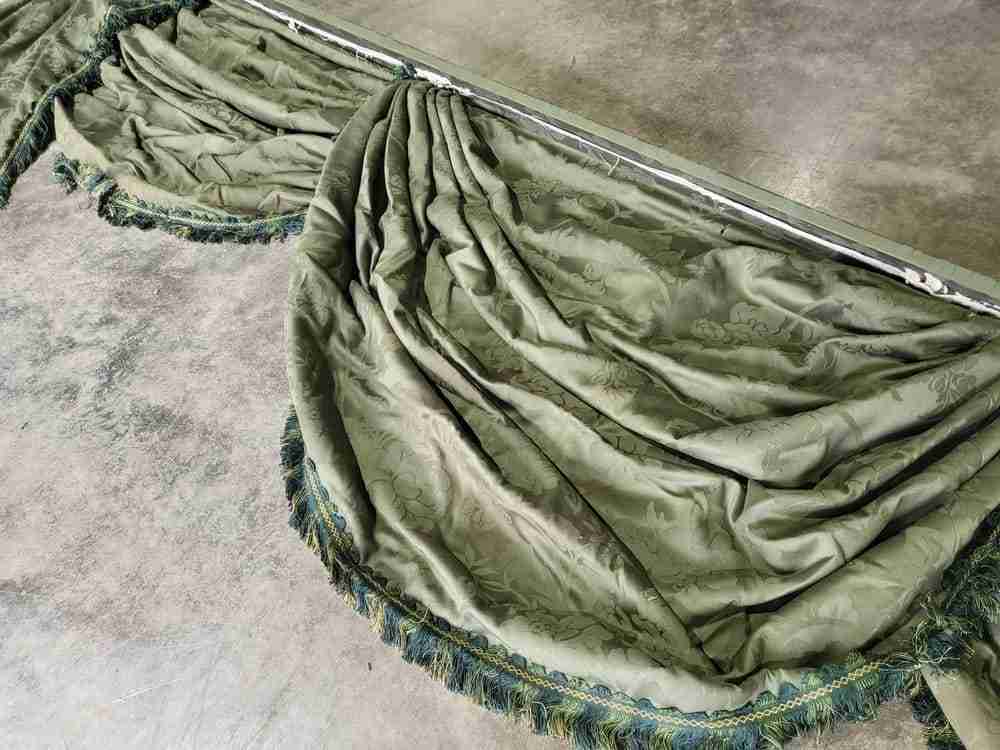 Curtains large pelmet swags 379cm w x 220 drop 12"5" wide lined green fabric