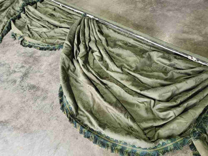 Curtains large pelmet swags 379cm w x 220 drop 12"5" wide lined green fabric