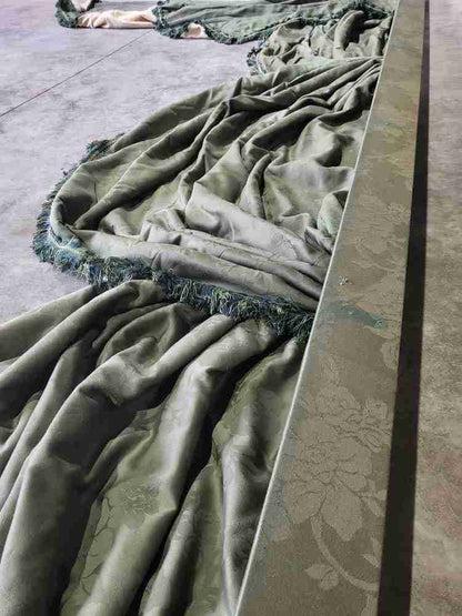 Curtains large pelmet swags 379cm w x 220 drop 12"5" wide lined green fabric