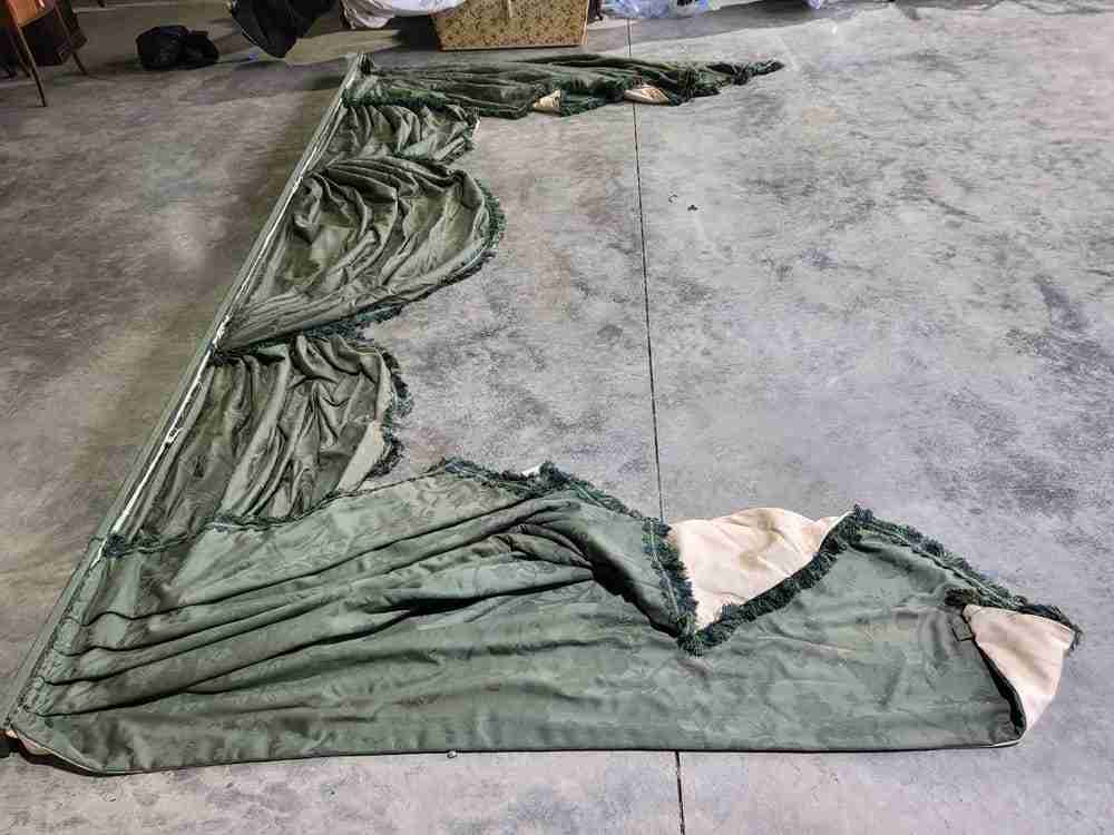 Curtains large pelmet swags 379cm w x 220 drop 12"5" wide lined green fabric