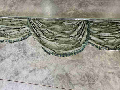 Curtains large pelmet swags 379cm w x 220 drop 12"5" wide lined green fabric