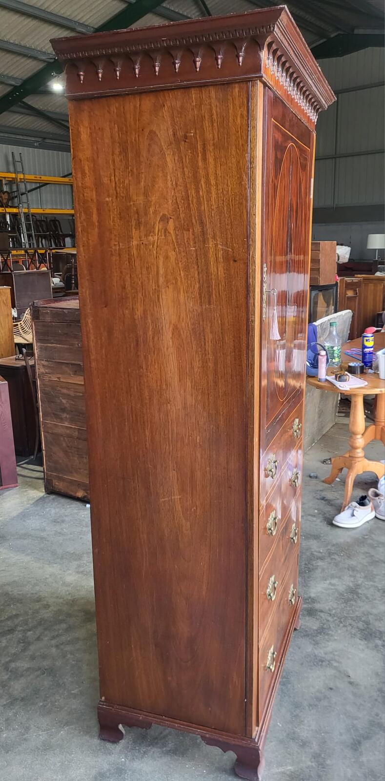 Antique inlaid mahogany single slim wardrobe cupboard