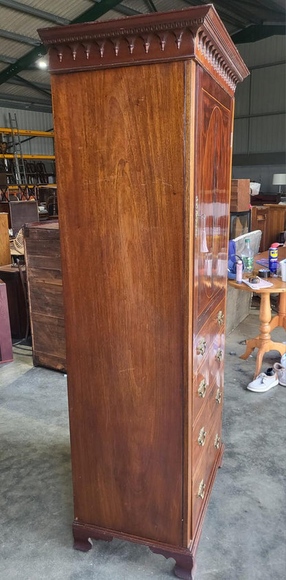 Antique inlaid mahogany single slim wardrobe cupboard