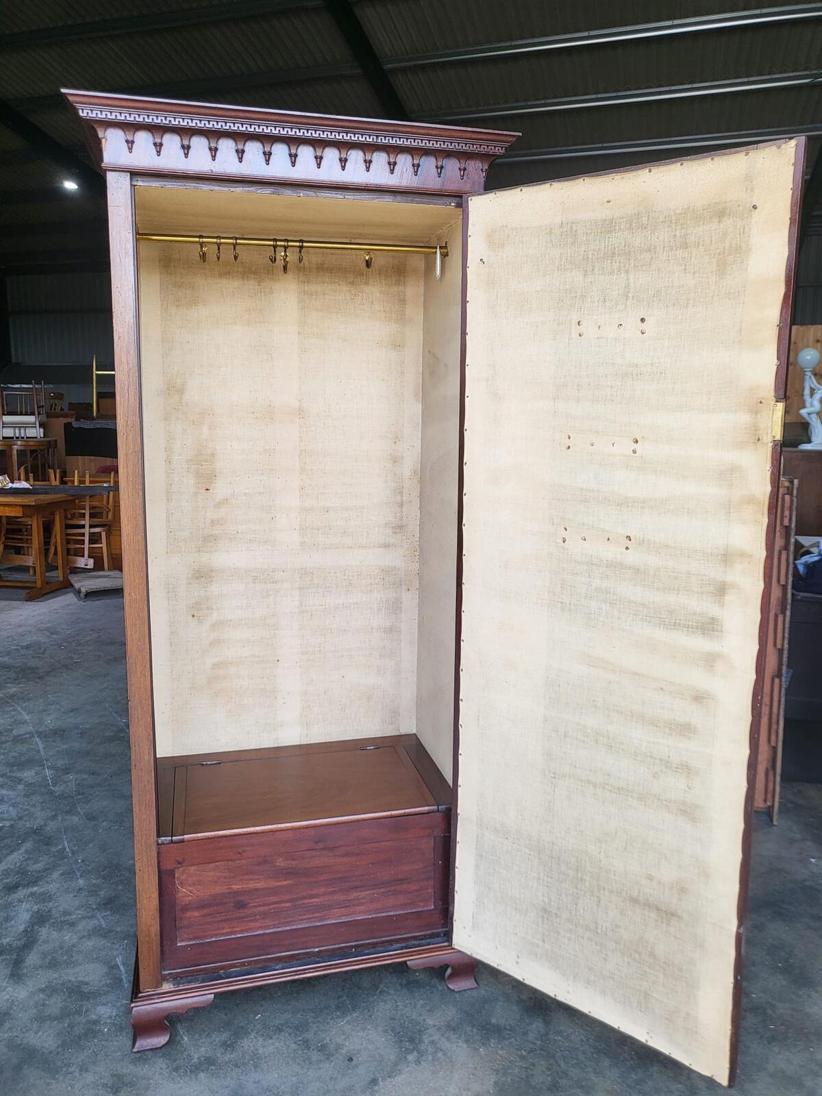 Antique inlaid mahogany single slim wardrobe cupboard