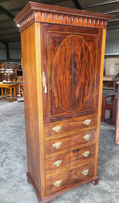 Antique inlaid mahogany single slim wardrobe cupboard