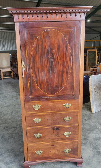 Antique inlaid mahogany single slim wardrobe cupboard