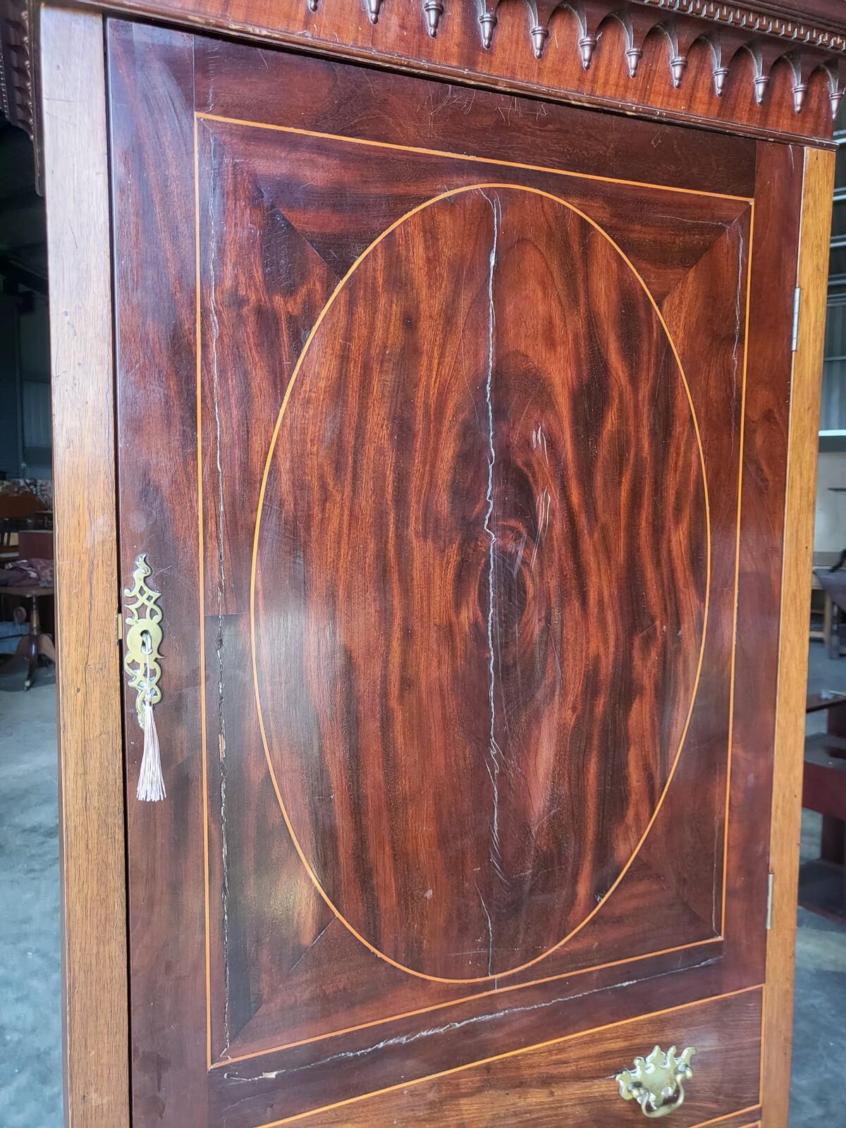 Antique inlaid mahogany single slim wardrobe cupboard