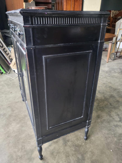 Chinese black large cupboard linen press turned legs drawers