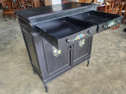 Chinese black large cupboard linen press turned legs drawers