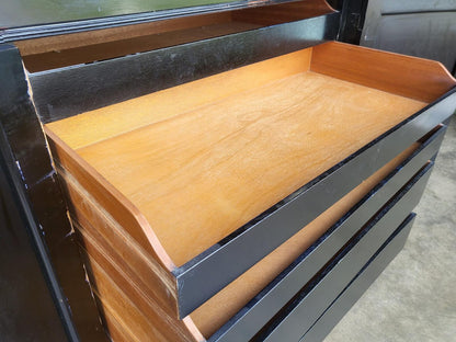 Chinese black large cupboard linen press turned legs drawers