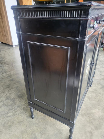 Chinese black large cupboard linen press turned legs drawers