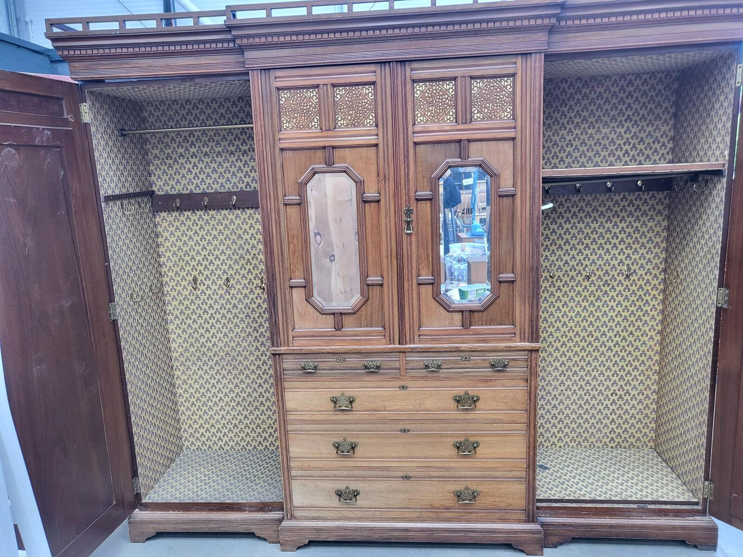 Large breakdown antique Victorian triple compactum wardrobe