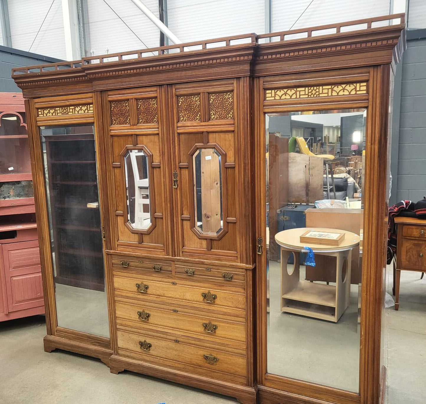 Large breakdown antique Victorian triple compactum wardrobe