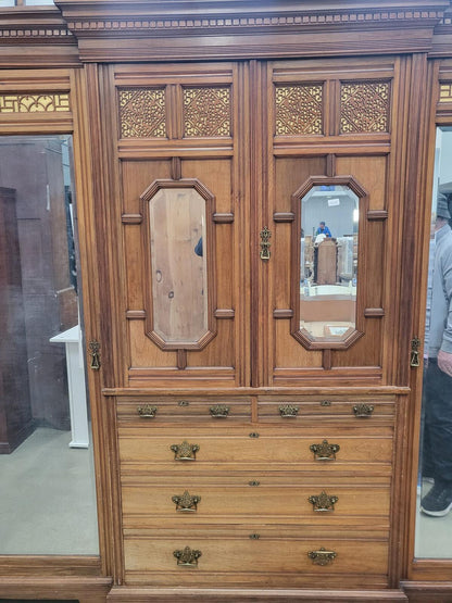 Large breakdown antique Victorian triple compactum wardrobe
