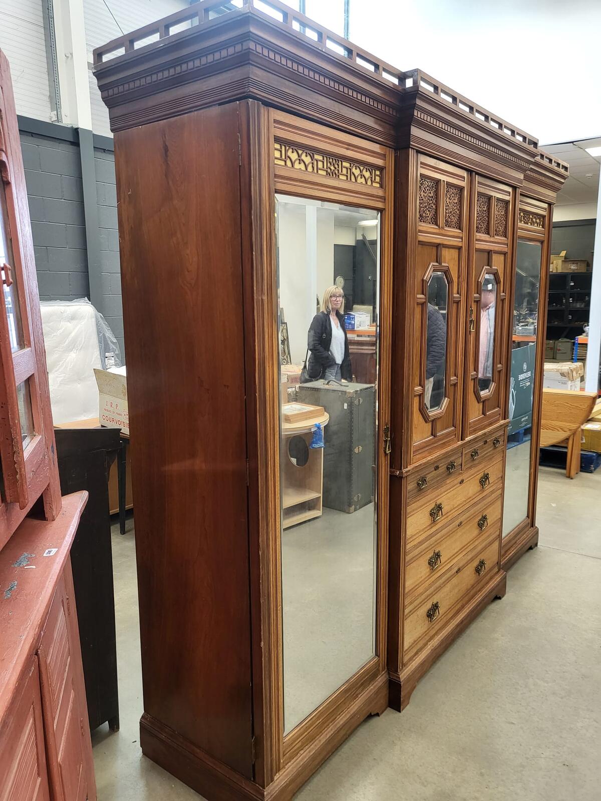 Large breakdown antique Victorian triple compactum wardrobe