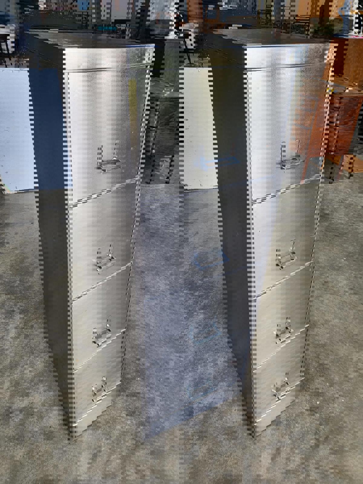 Large brushed metal 4 drawers silver filing cabinet