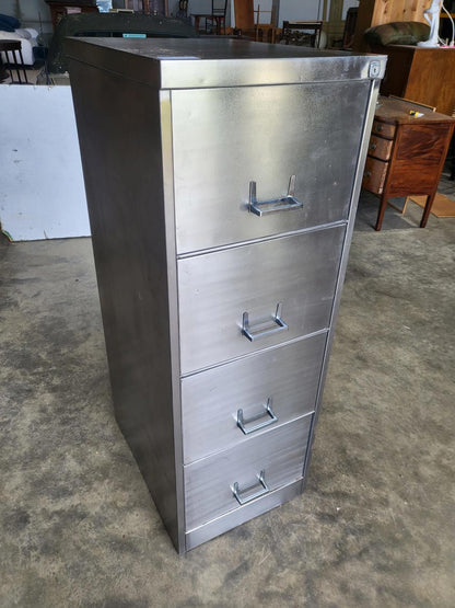 Large brushed metal 4 drawers silver filing cabinet