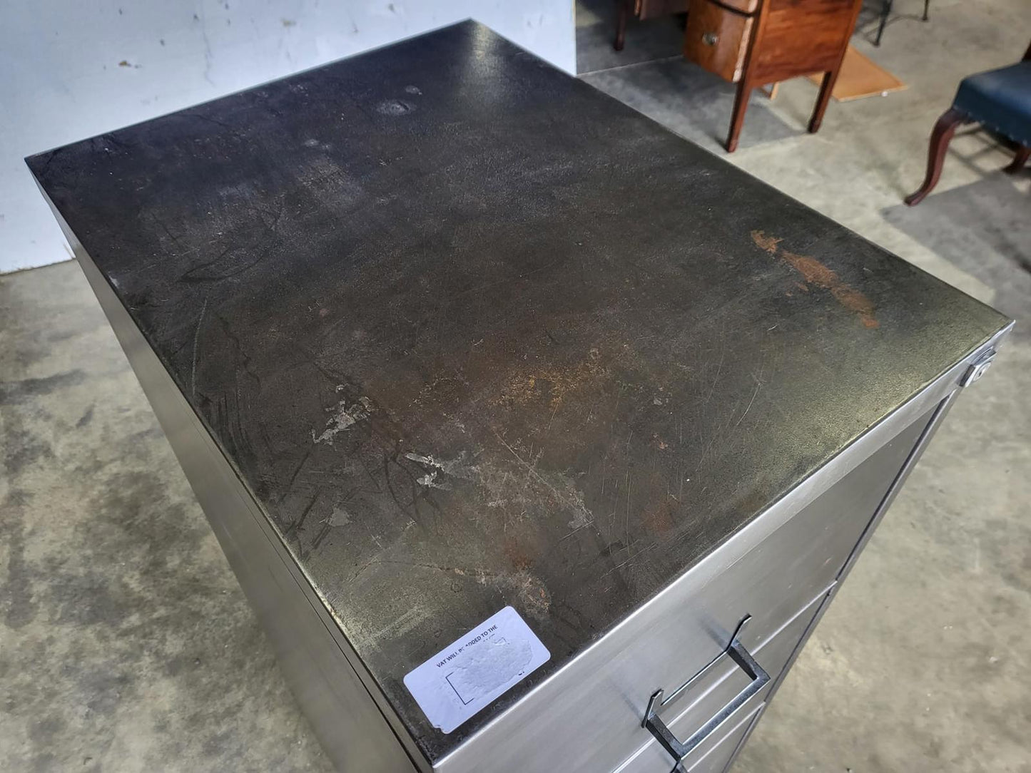 Large brushed metal 4 drawers silver filing cabinet