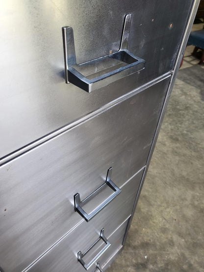 Large brushed metal 4 drawers silver filing cabinet