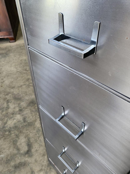 Large brushed metal 4 drawers silver filing cabinet