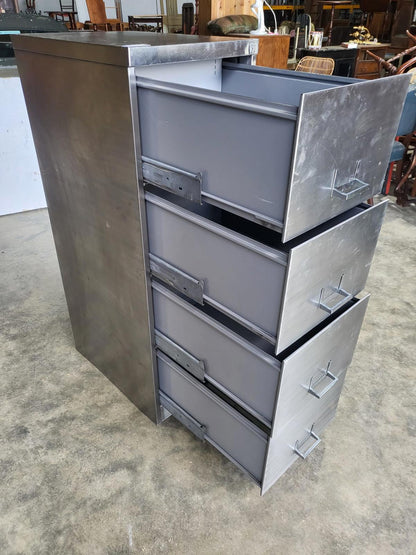 Large brushed metal 4 drawers silver filing cabinet
