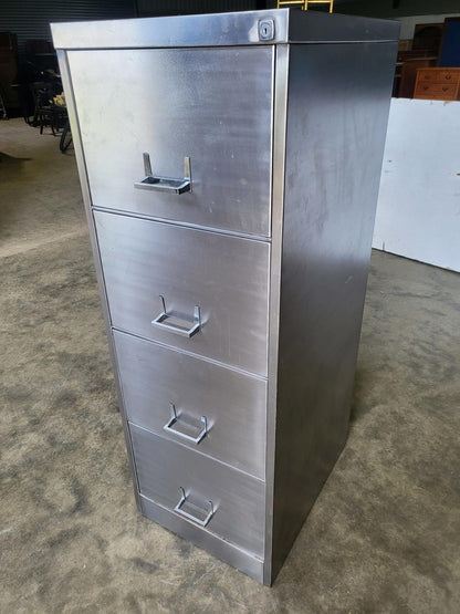 Large brushed metal 4 drawers silver filing cabinet