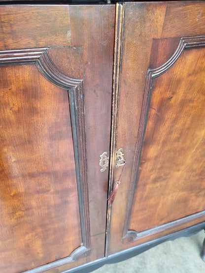 Antique large Edwardian 2 door cupboard cabinet cabriole legs shelves