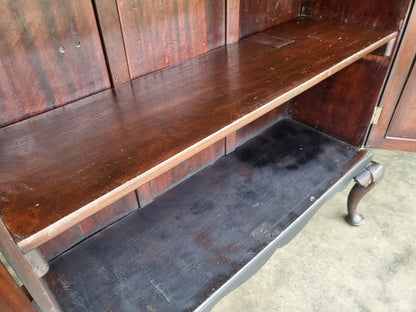 Antique large Edwardian 2 door cupboard cabinet cabriole legs shelves