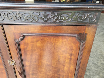 Antique large Edwardian 2 door cupboard cabinet cabriole legs shelves