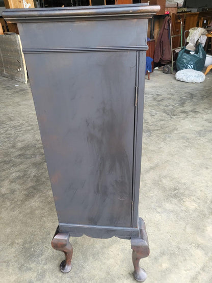 Antique large Edwardian 2 door cupboard cabinet cabriole legs shelves