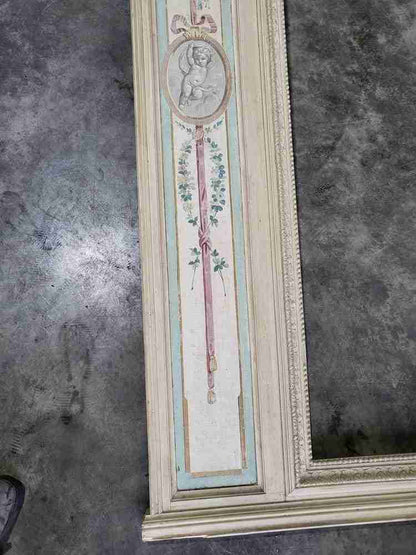 20thC very large 10' 5" H French painted room panel mirror door frame