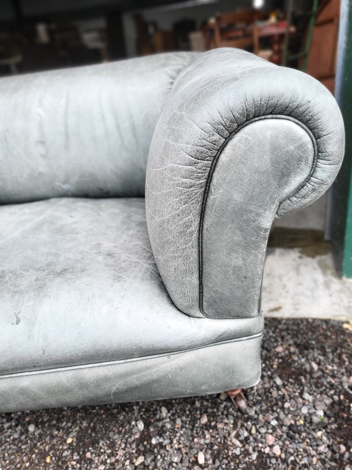 Leather Chesterfield Sofa Swept Arms Wood Legs Castors Settee