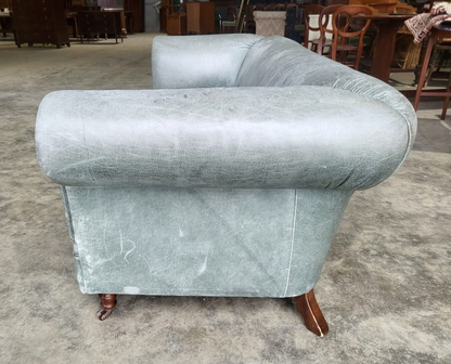 Leather Chesterfield Sofa Swept Arms Wood Legs Castors Settee