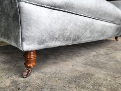 Leather Chesterfield Sofa Swept Arms Wood Legs Castors Settee