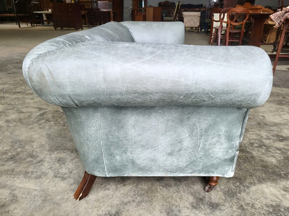 Leather Chesterfield Sofa Swept Arms Wood Legs Castors Settee