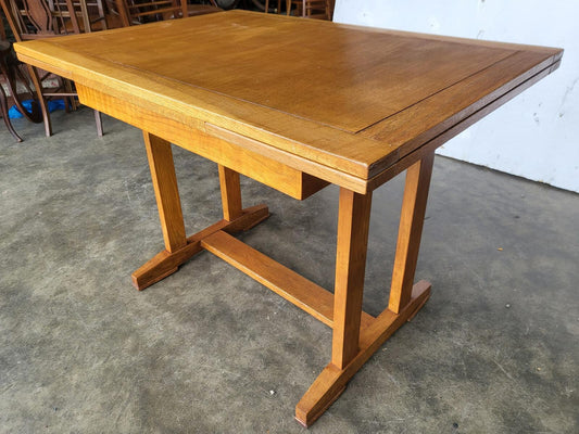 Vintage light oak drawer leaf extending dining table seat 8 + 4 chairs