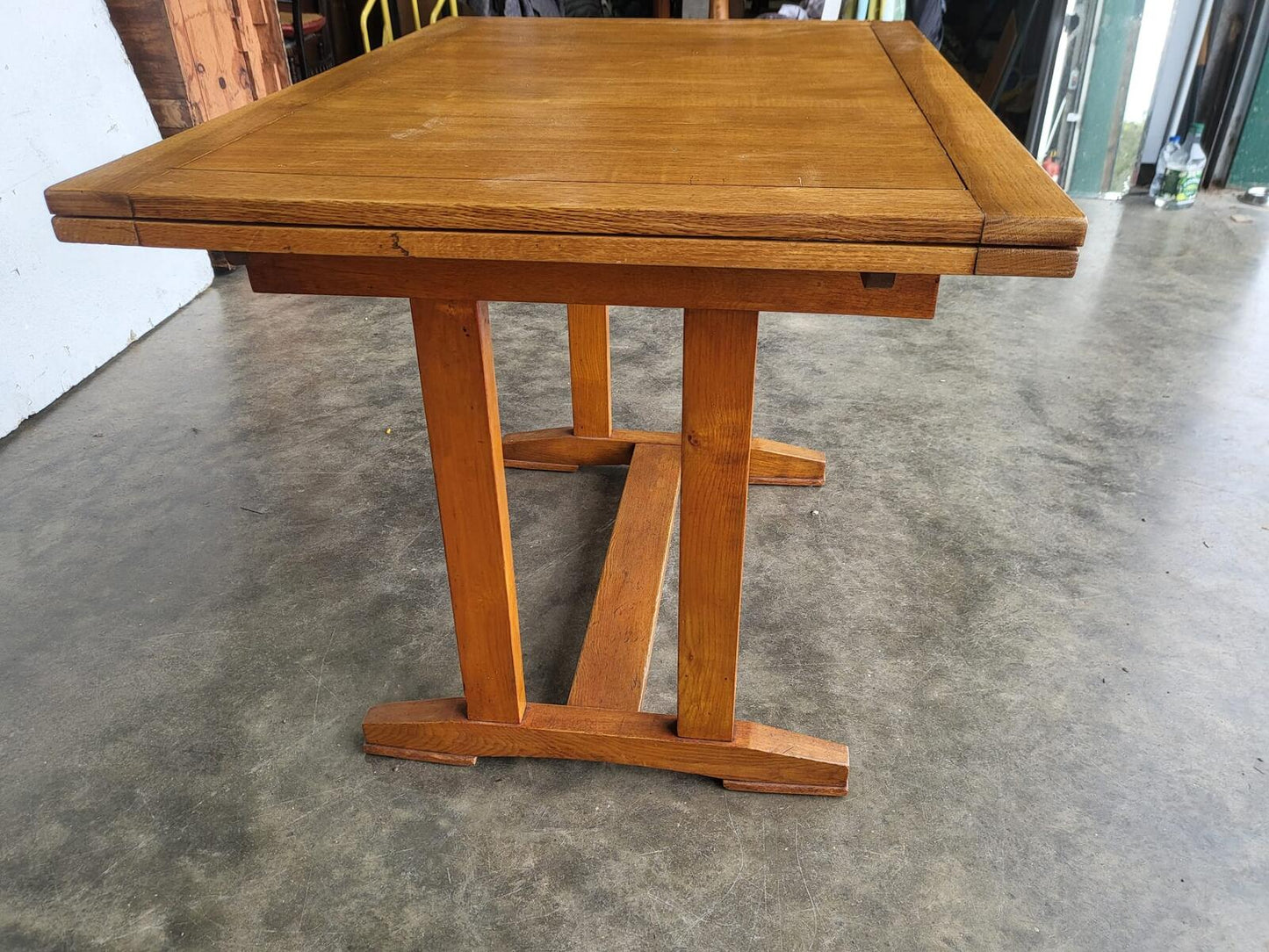 Vintage light oak drawer leaf extending dining table seat 8 + 4 chairs
