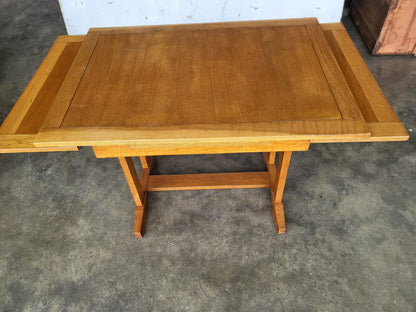 Vintage light oak drawer leaf extending dining table seat 8 + 4 chairs