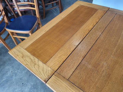 Vintage light oak drawer leaf extending dining table seat 8 + 4 chairs