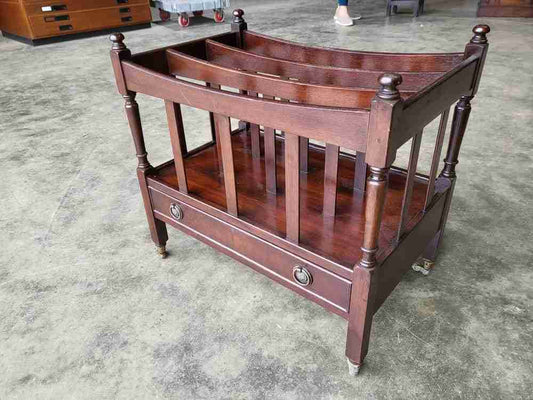 Antique repro mahogany canterbury magazine book rack drawer castors