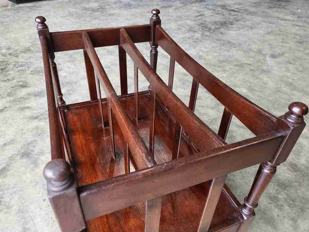 Antique repro mahogany canterbury magazine book rack drawer castors